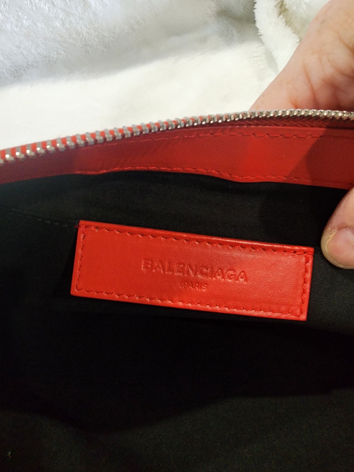 Balenciaga Canvas and Red Leather Zip Clutch