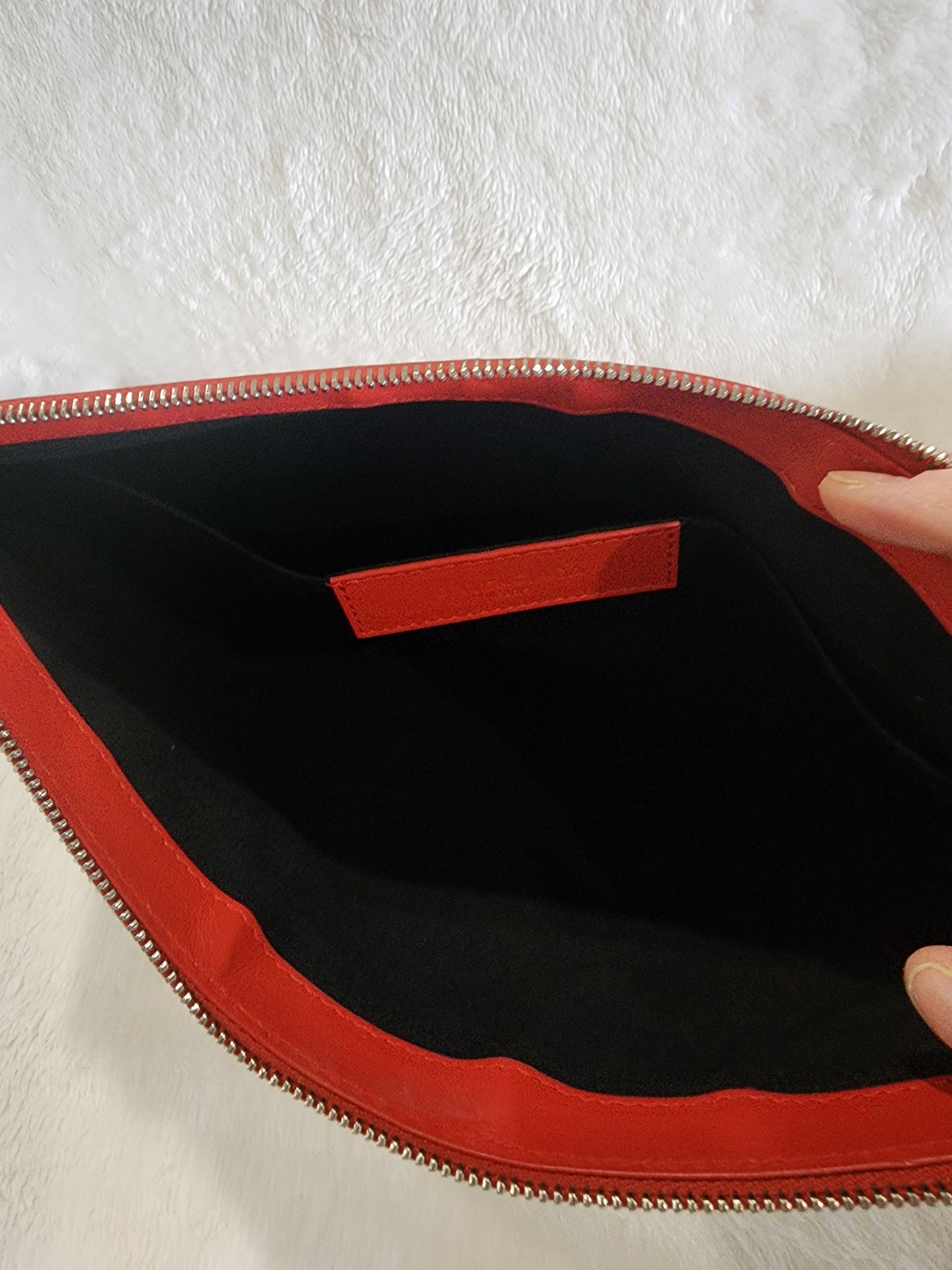 Balenciaga Canvas and Red Leather Zip Clutch