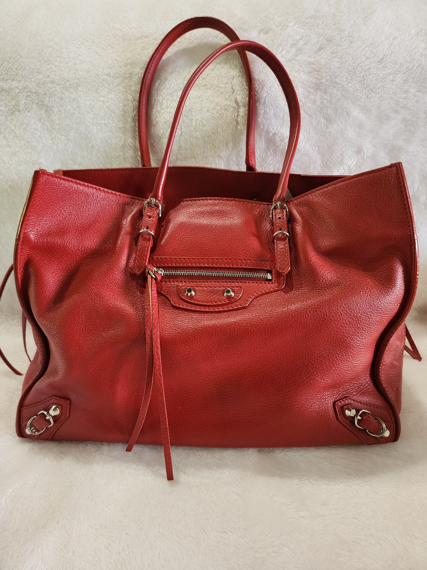 Balenciaga Papier A4 Zip Around Classic Studs Bag Red Leather