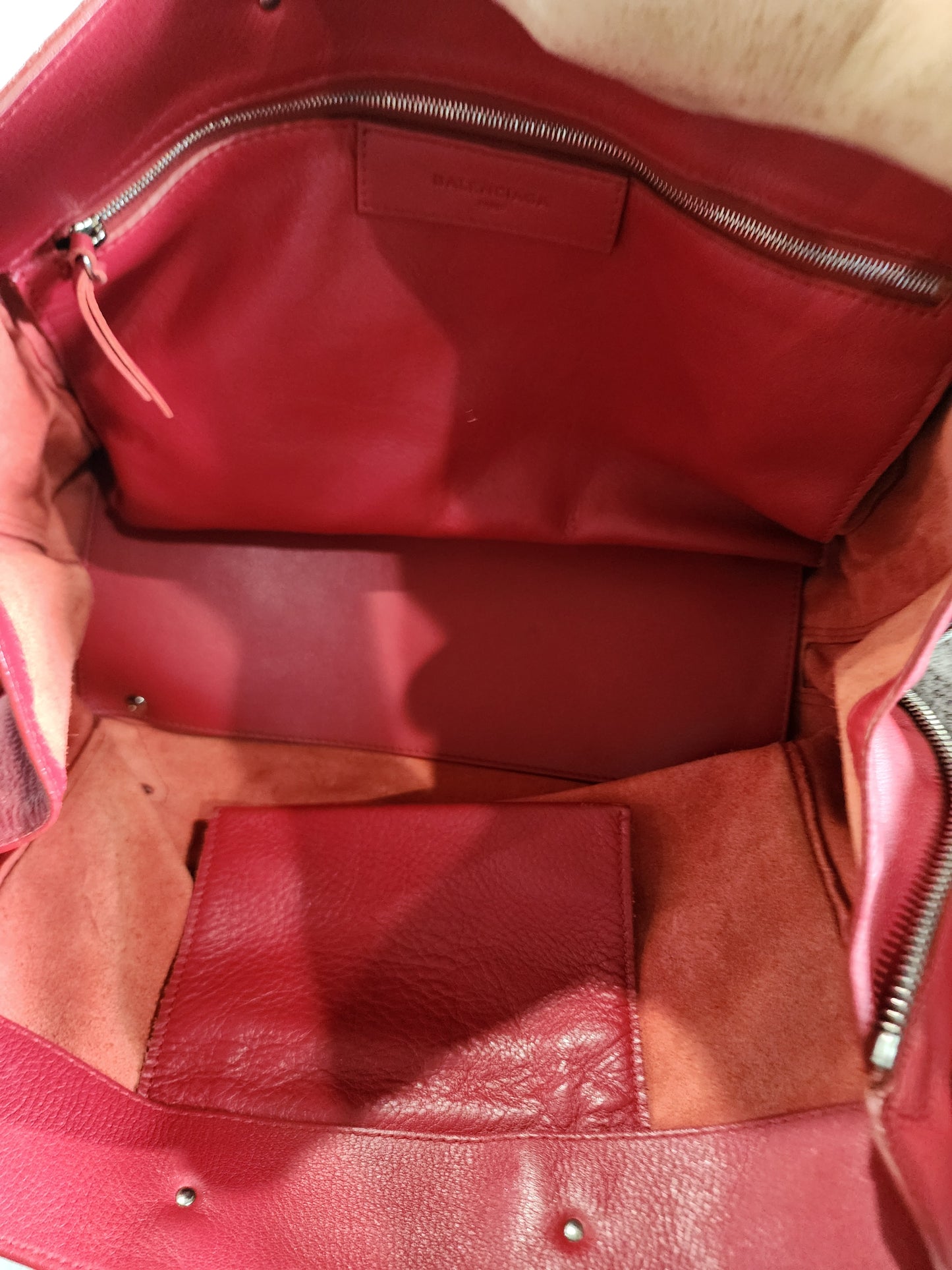 Balenciaga Papier A4 Zip Around Classic Studs Bag Red Leather