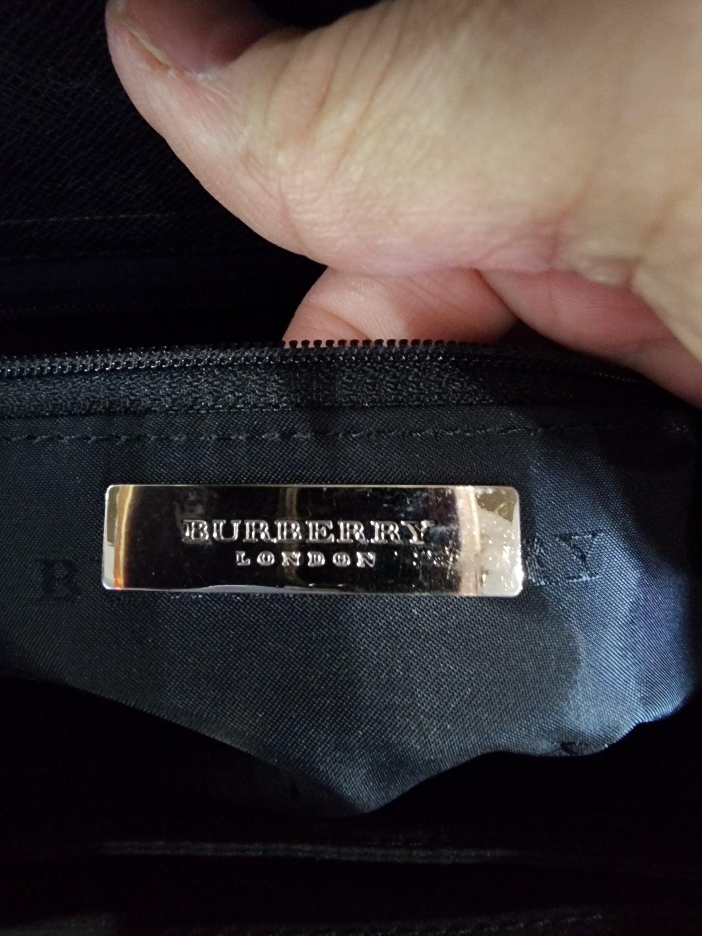 Burberry Vertical Front Pocket Tote in Embossed Check and Black Leather