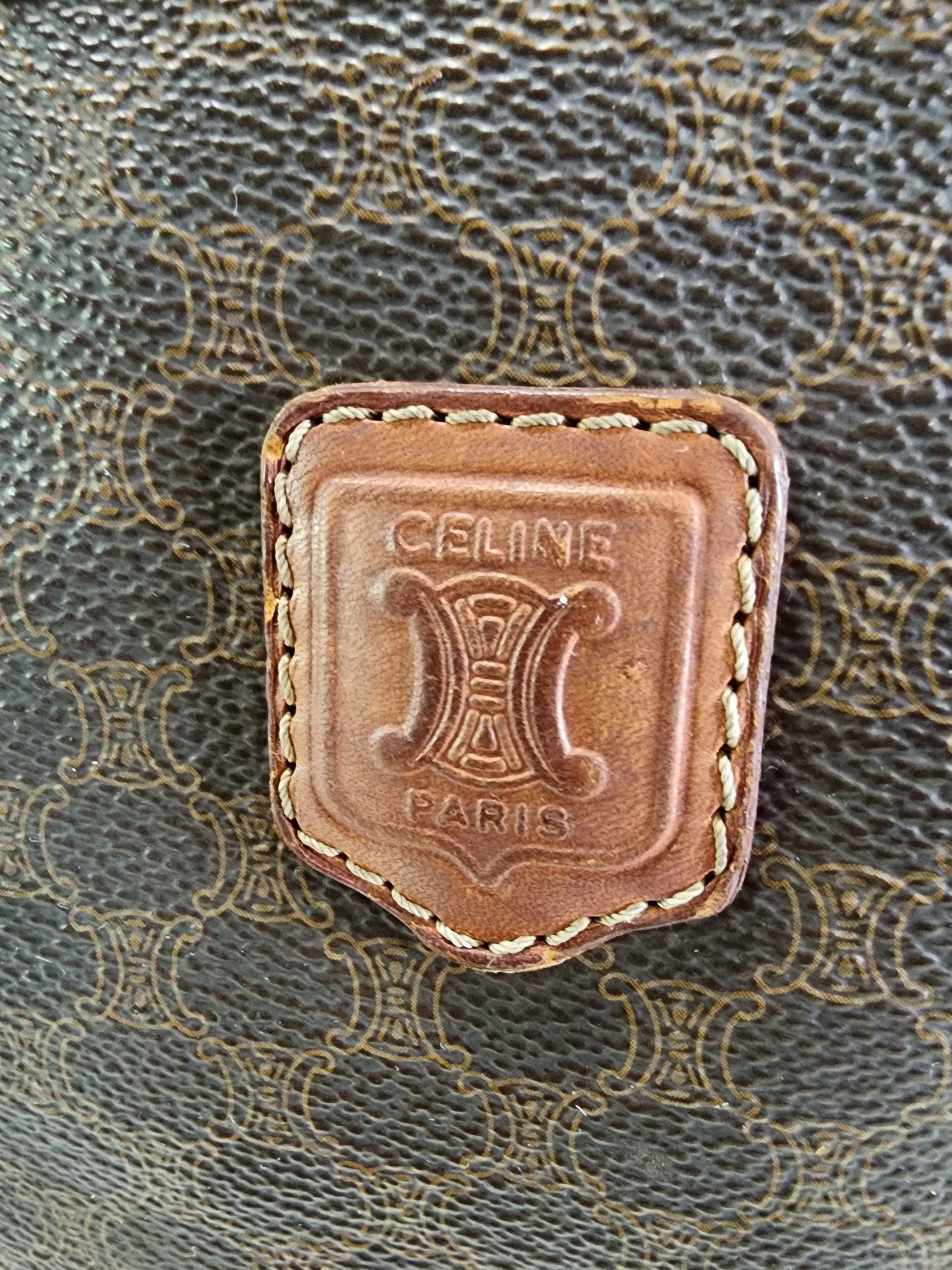 Celine Macadam Wristlet Pouch in Brown Coated Canvas and Leather