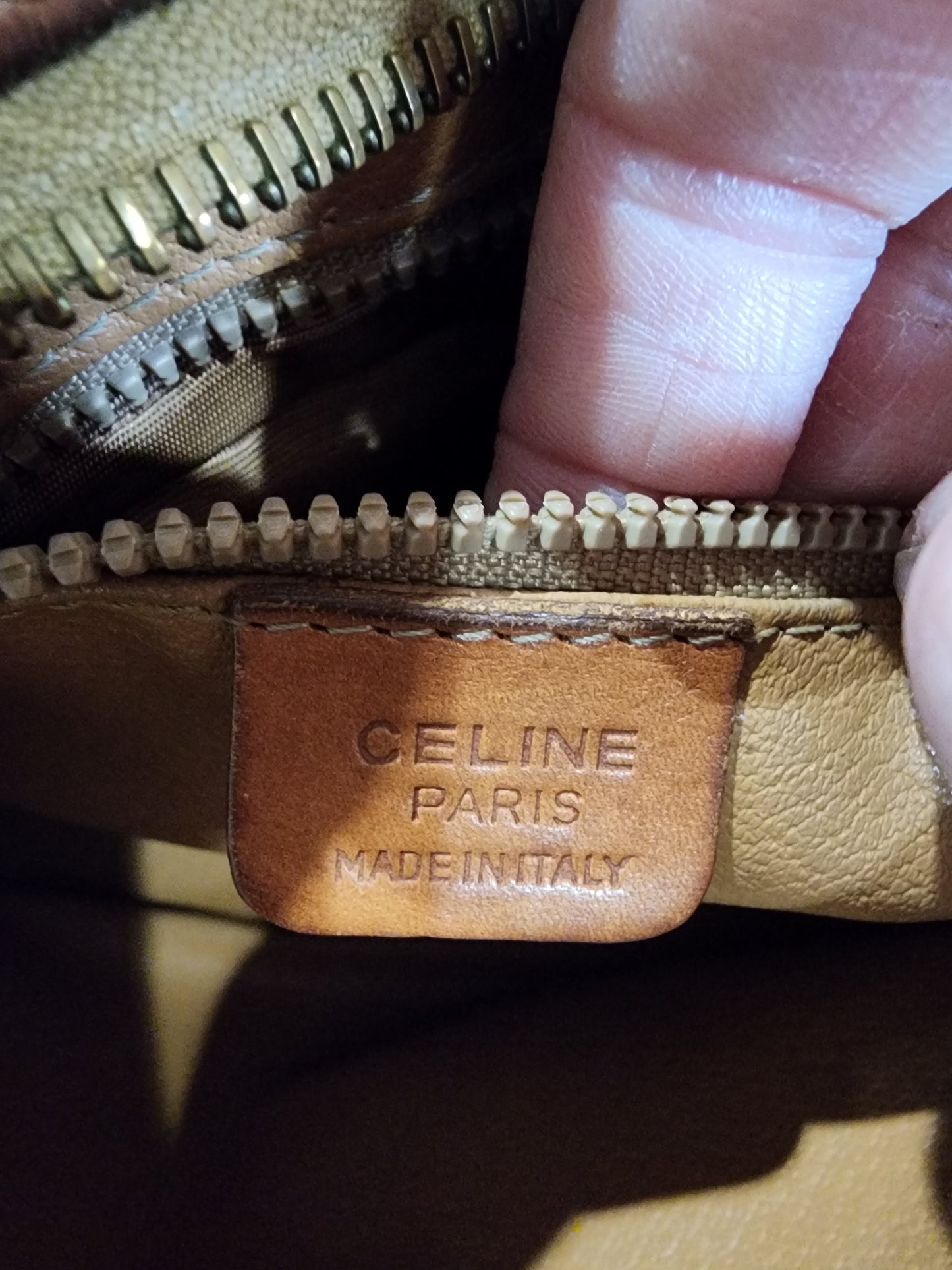 Celine Macadam Wristlet Pouch in Brown Coated Canvas and Leather