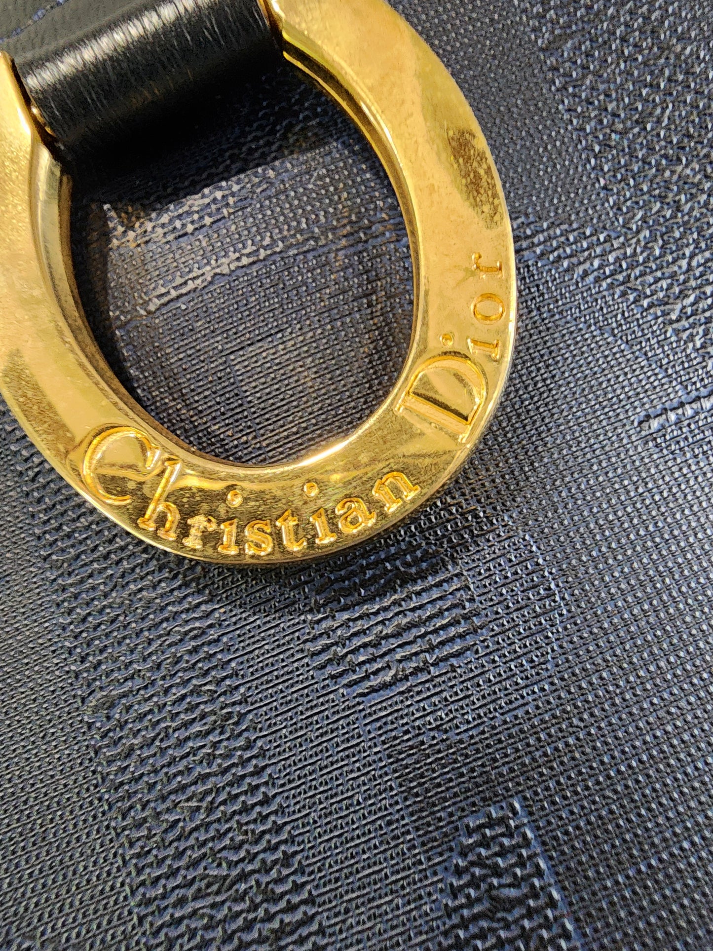 Christian Dior Coated Canvas Boston Bag Diorissimo PVC Leather Navy Gold Vintage