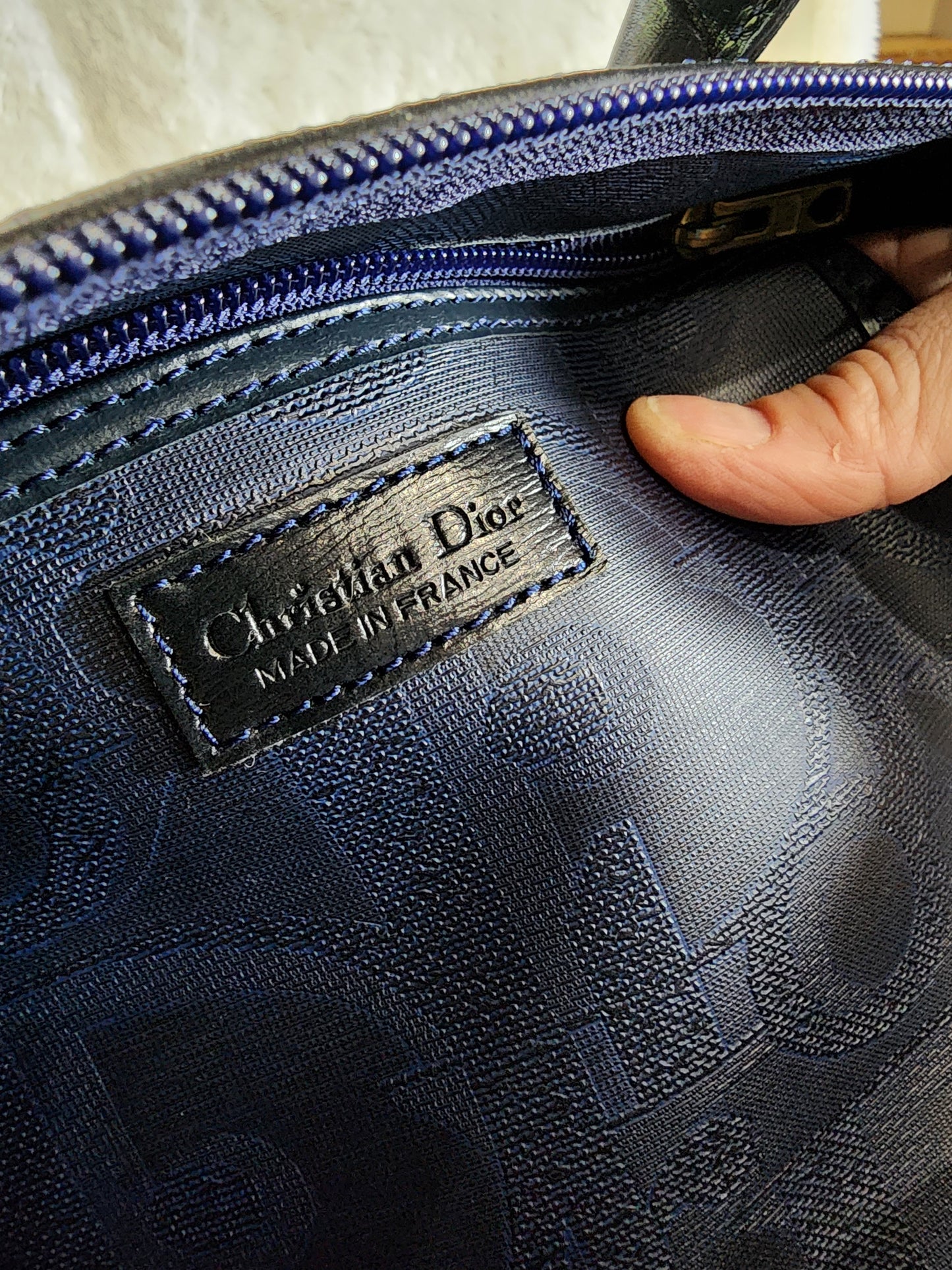 Christian Dior Coated Canvas Boston Bag Diorissimo PVC Leather Navy Gold Vintage