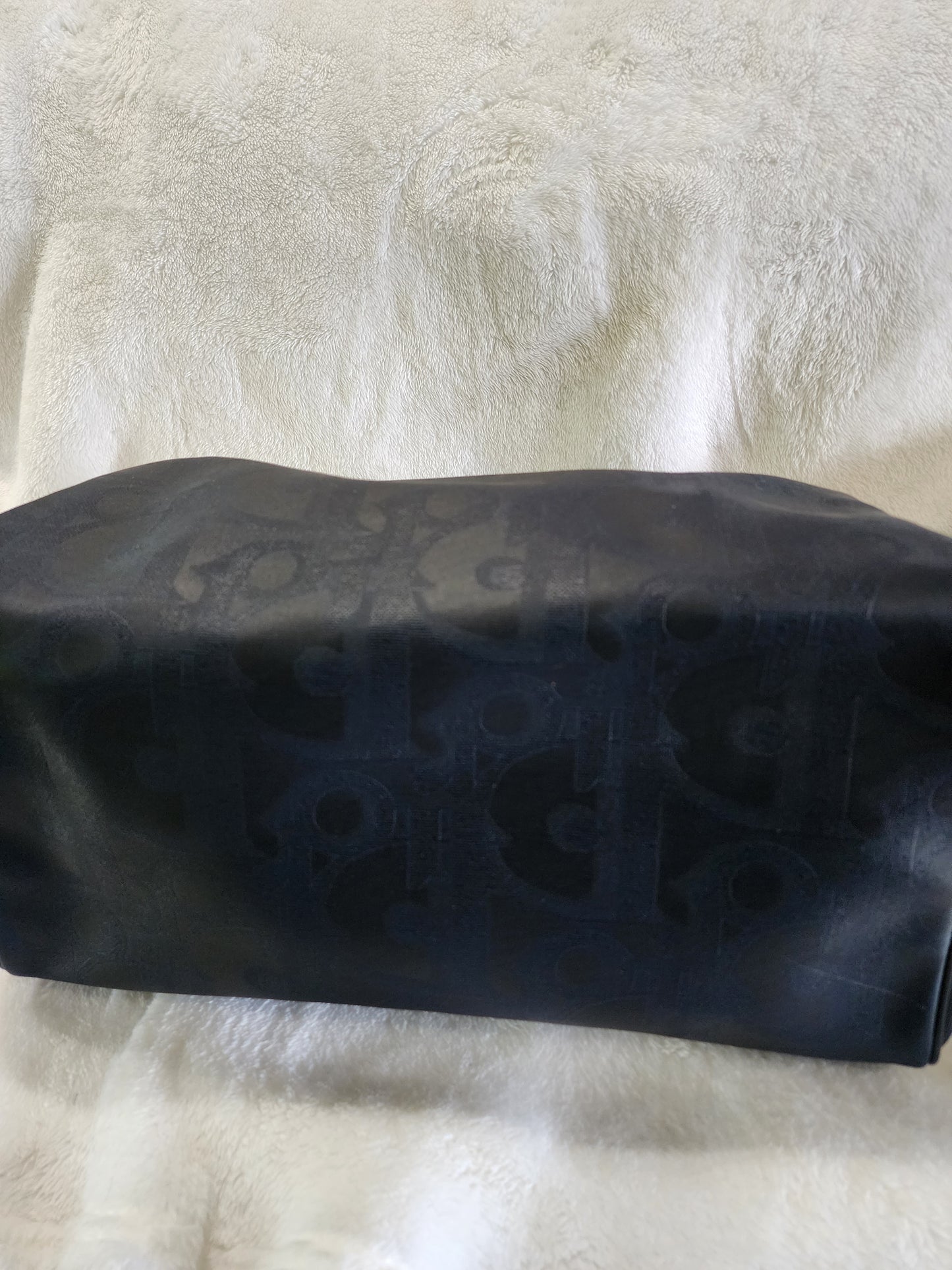 Christian Dior Coated Canvas Boston Bag Diorissimo PVC Leather Navy Gold Vintage