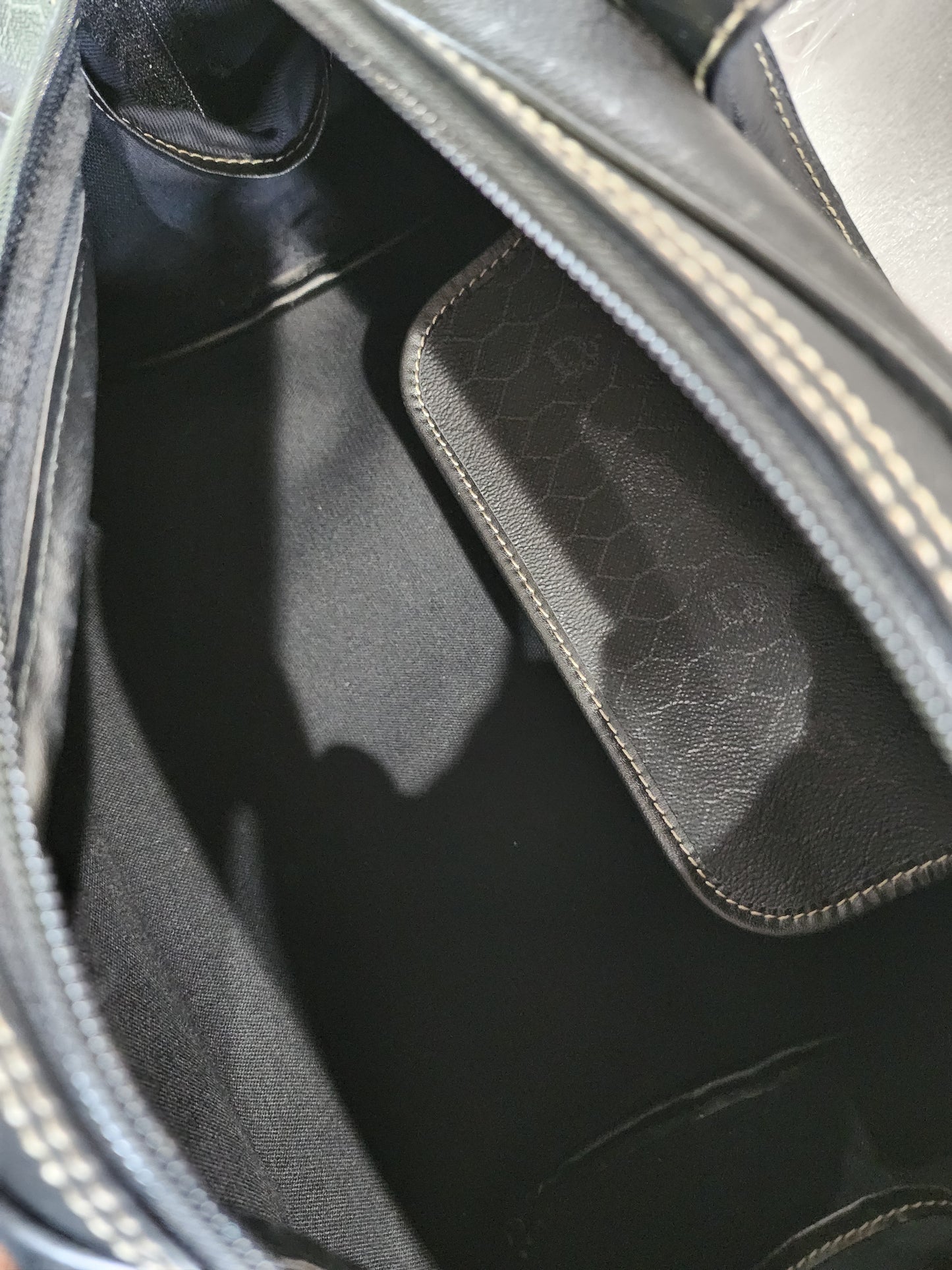 CHRISTIAN DIOR BOSTON BAG IN BLACK HONEYCOMB COATED CANVAS ZIPPY UP