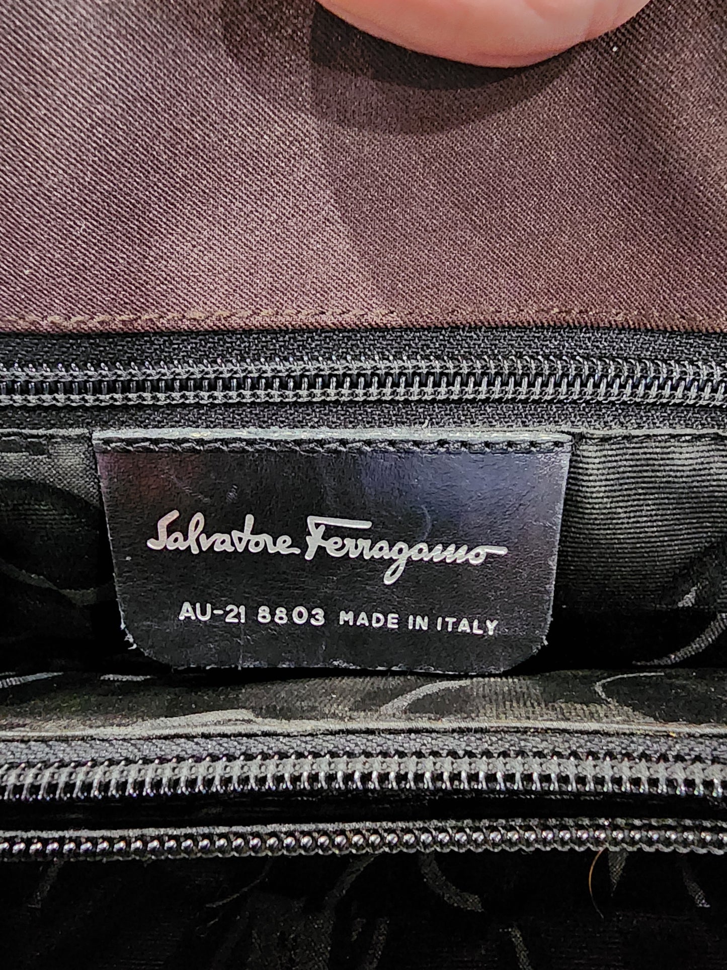 Salvatore Ferragamo Tote Bag in Brown Nylon with Orange Vara Chain Straps