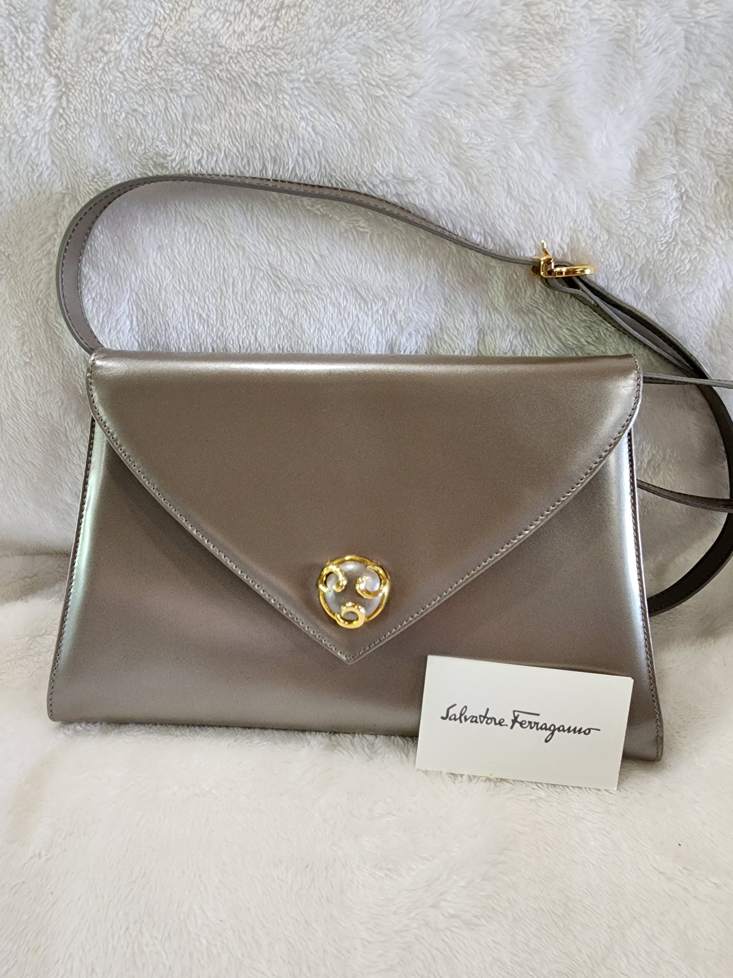 Salvatore Ferragamo Crossbody Bag in Pearlized Taupe Leather