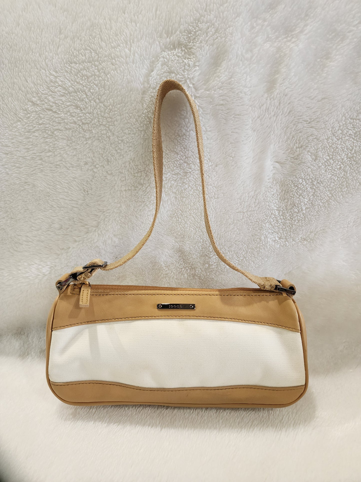 Gucci Canvas/Calfskin Leather Baguette in Cream and Beige