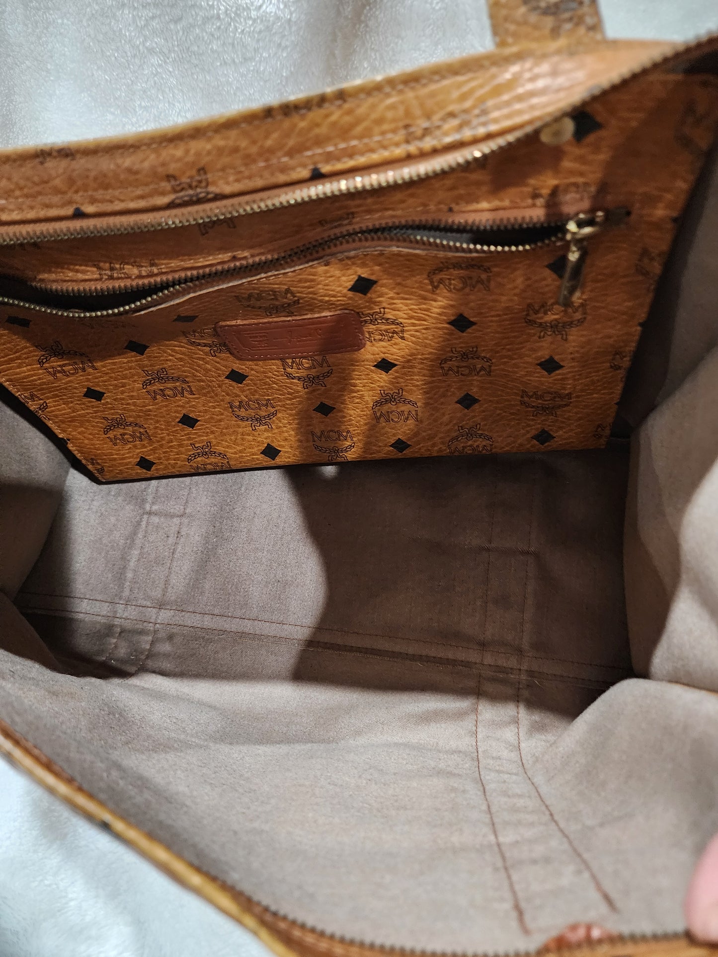 MCM Cognac Visetos Coated Canvas Heritage Top Zip Tote