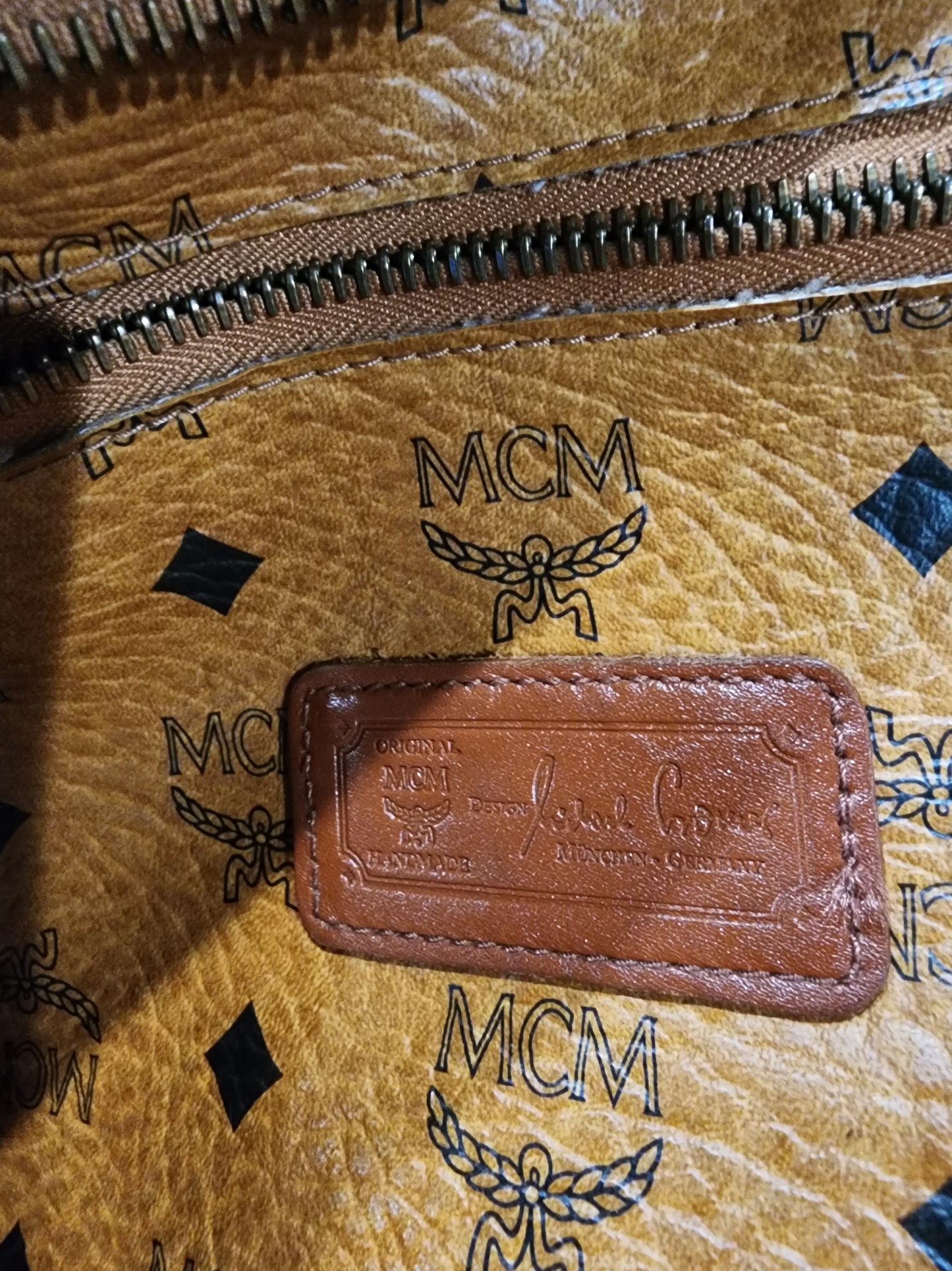 MCM Cognac Visetos Coated Canvas Heritage Top Zip Tote