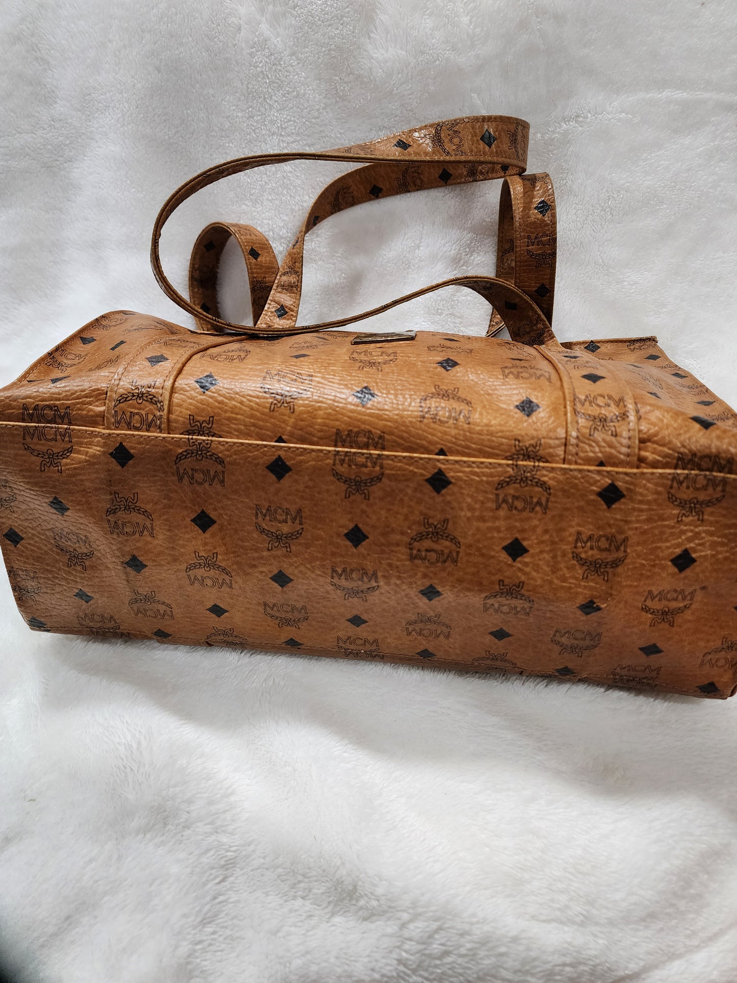 MCM Cognac Visetos Coated Canvas Heritage Top Zip Tote