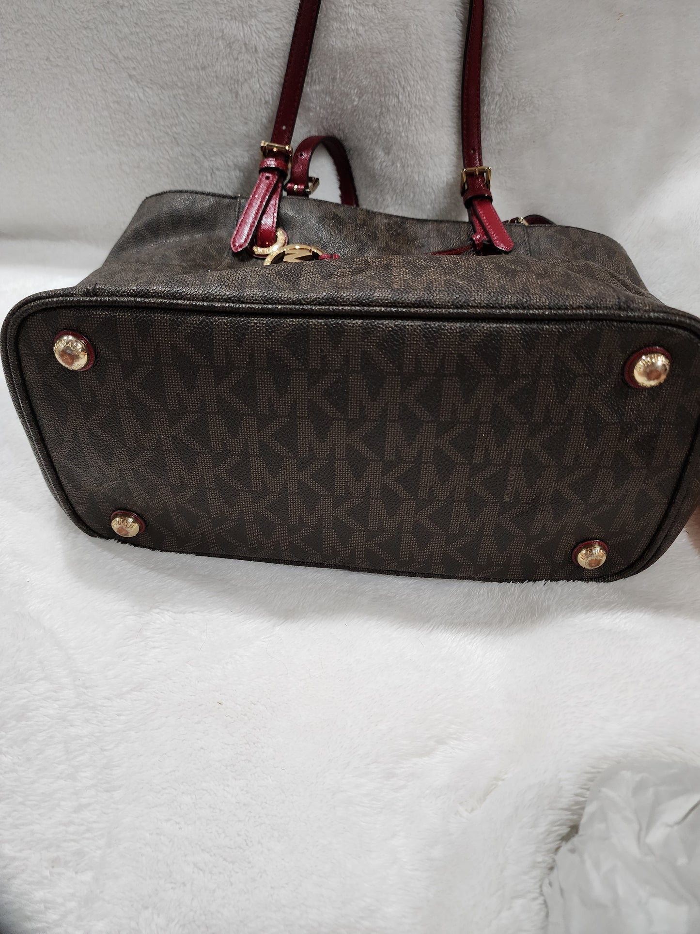 Michael Kors | Jet Set Signature Brown/Cherry Logo Tote