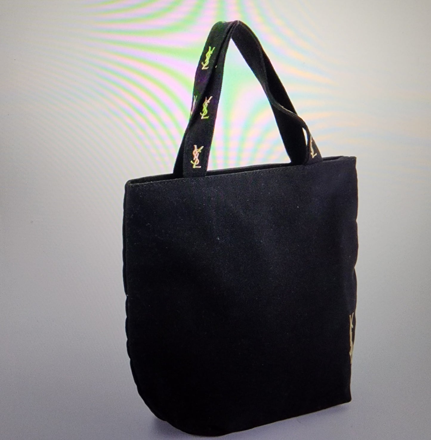 YSL Yves Saint Laurent Black Canvas Tote Shopping Bag.