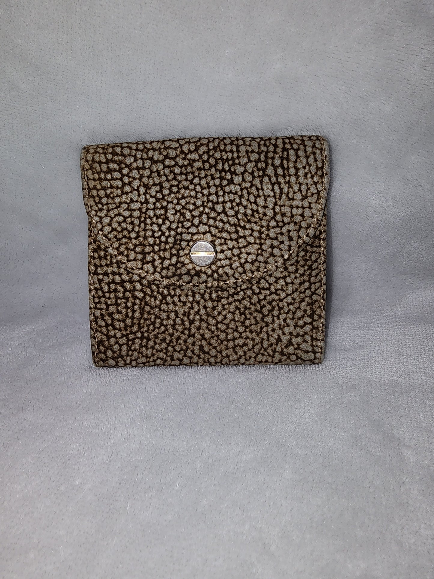 Borbonese Brown Quail Pattern Suede & Leather Brass Coin Purse