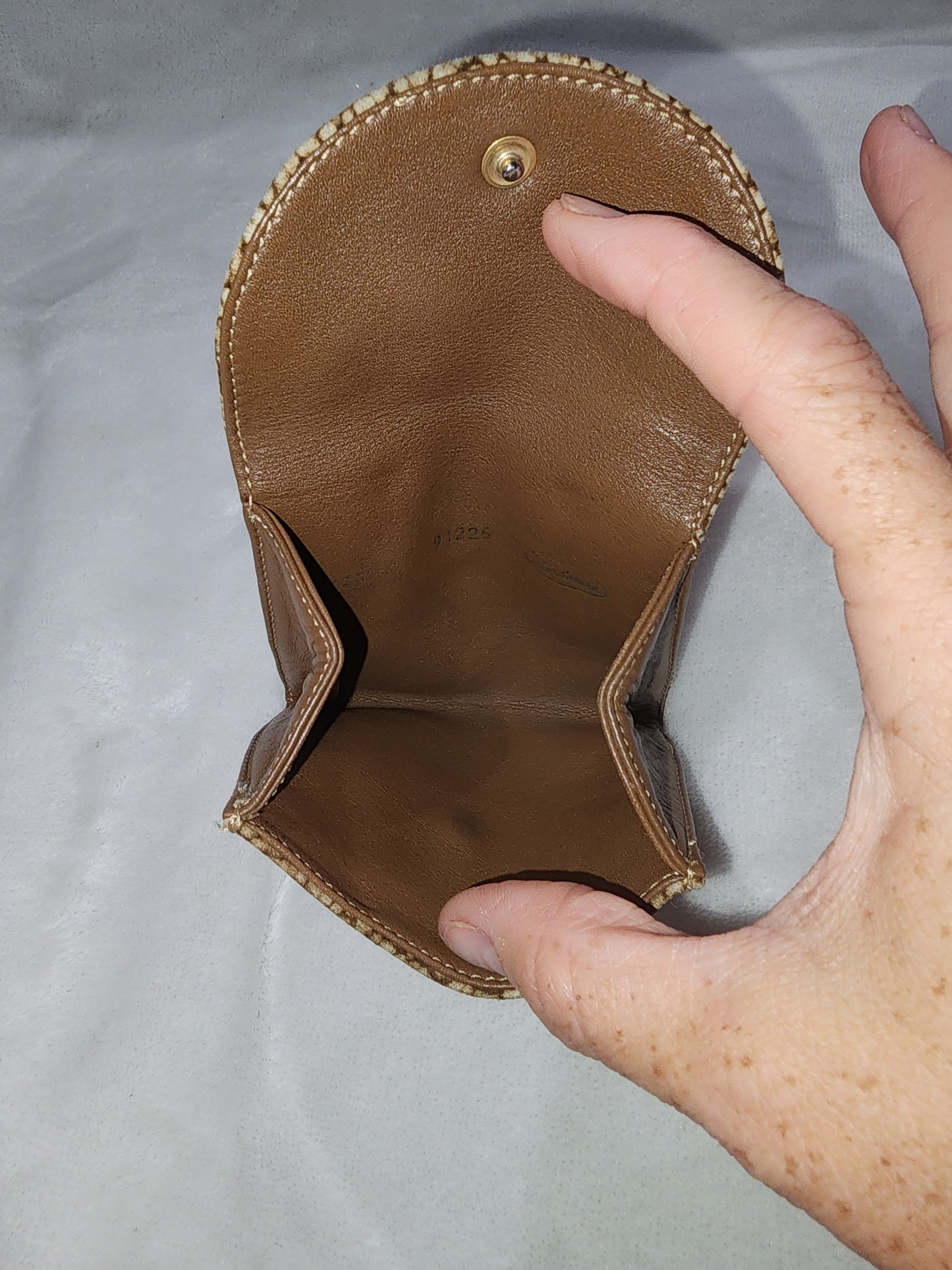 Borbonese Brown Quail Pattern Suede & Leather Brass Coin Purse