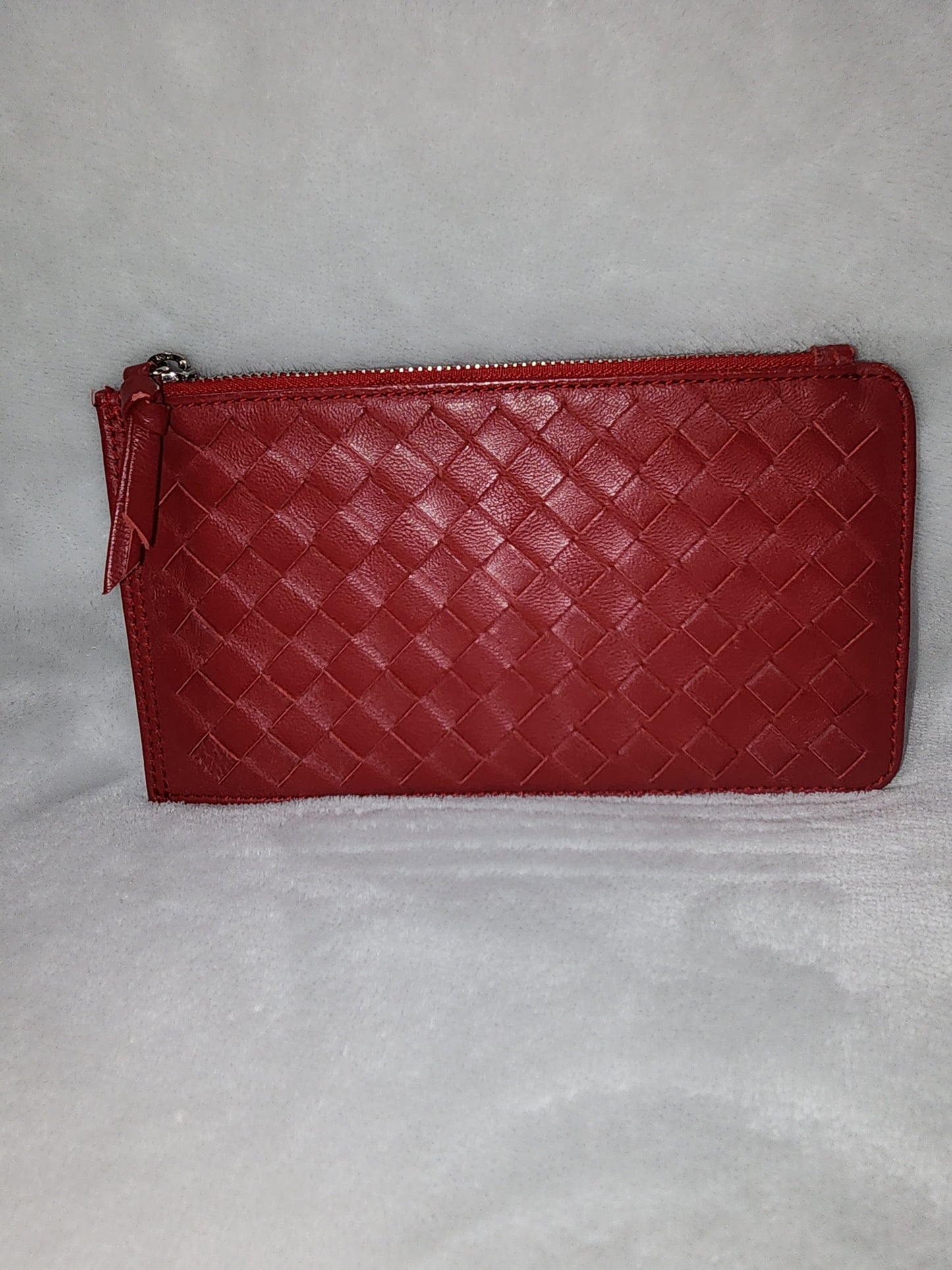 Bottega Venetta Intrecciato Red Leather Slim Long Wallet