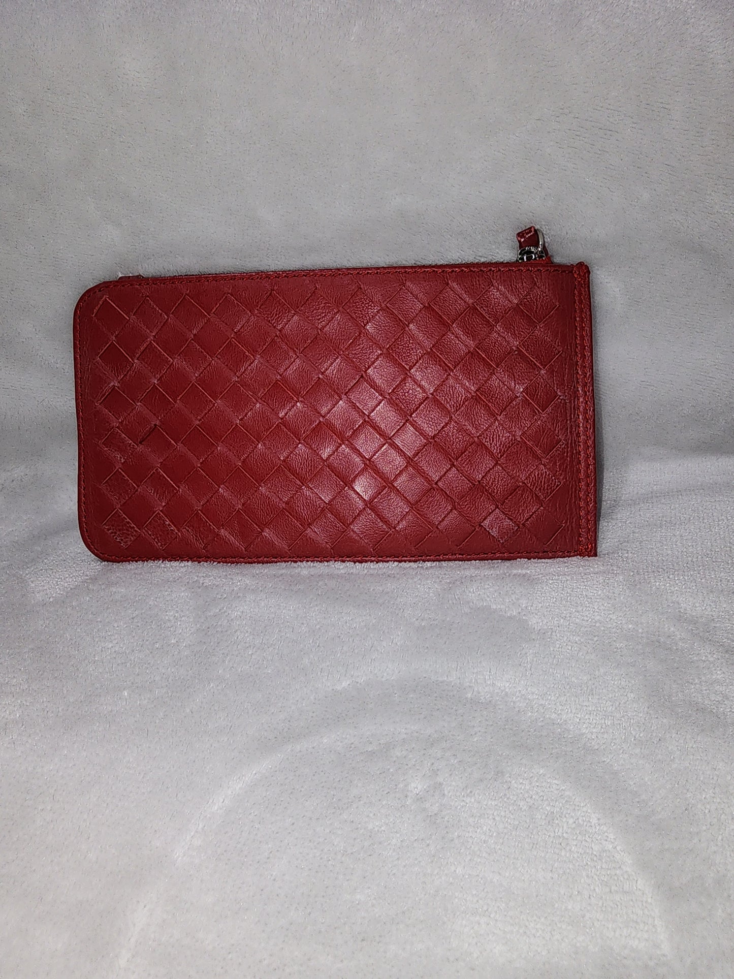 Bottega Venetta Intrecciato Red Leather Slim Long Wallet