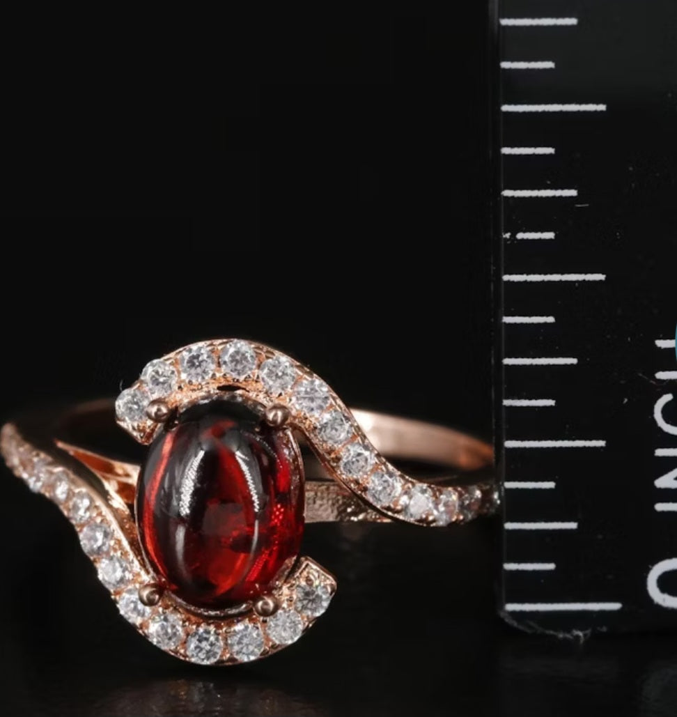 Sterling Garnet and Cubic Zirconia Ring