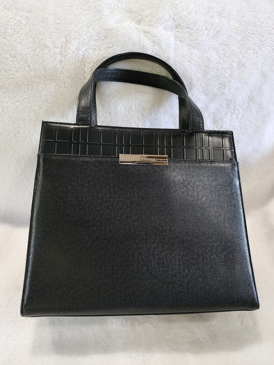 Burberry Vertical Front Pocket Tote in Embossed Check and Black Leather