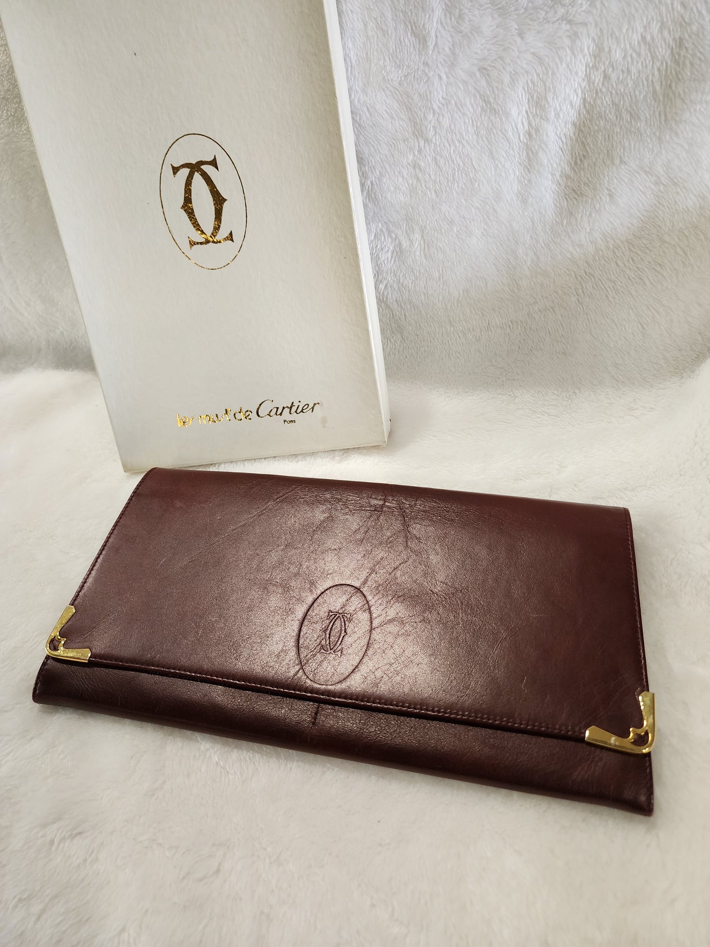 Cartier Les Must de Cartier Clutch Bag in Burgundy Leather Vintage