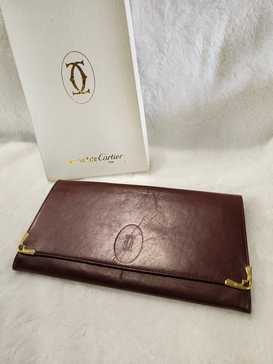 Cartier Les Must de Cartier Clutch Bag in Burgundy Leather Vintage