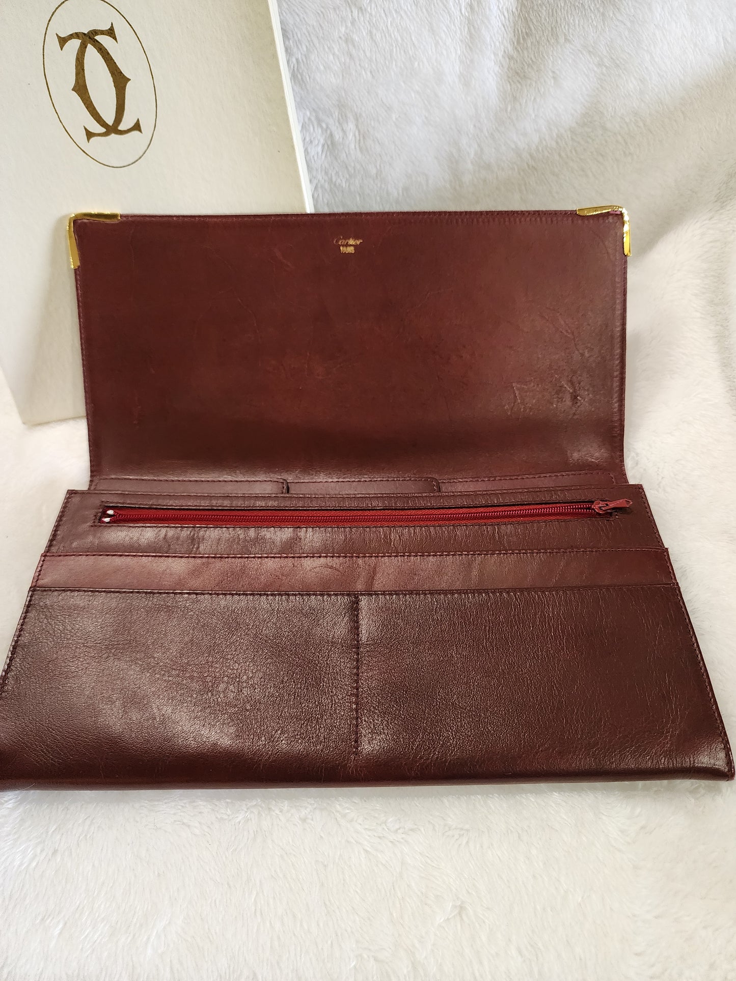 Cartier Les Must de Cartier Clutch Bag in Burgundy Leather Vintage