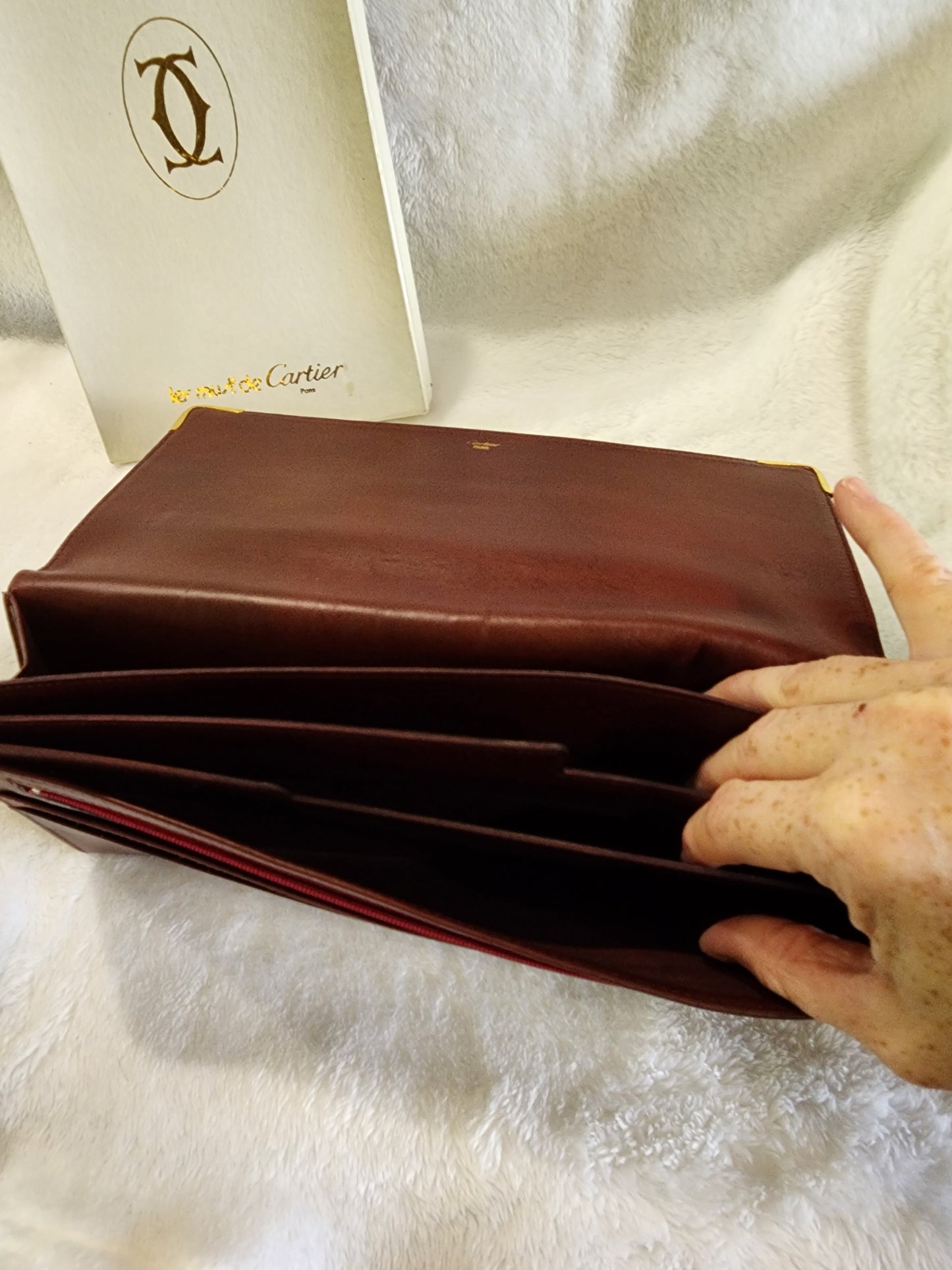 Cartier Les Must de Cartier Clutch Bag in Burgundy Leather Vintage