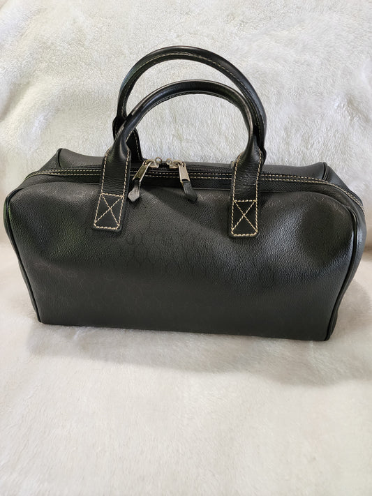 CHRISTIAN DIOR BOSTON BAG IN BLACK HONEYCOMB COATED CANVAS ZIPPY UP
