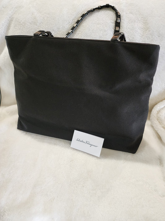Salvatore Ferragamo Vala Black Nylon Tote Bag