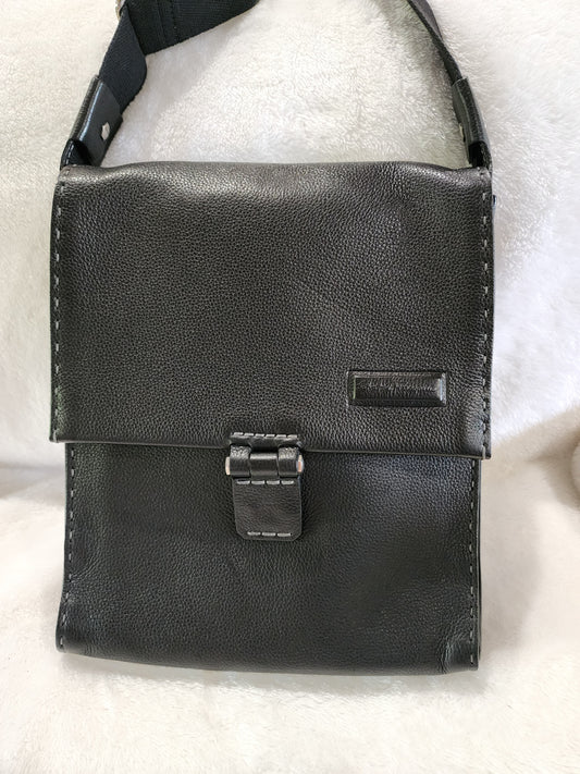 Salvatore Ferragamo Flap Crossbody Bag in Black Pebbled Leather