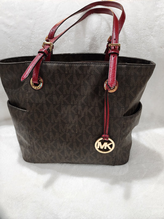 Michael Kors | Jet Set Signature Brown/Cherry Logo Tote