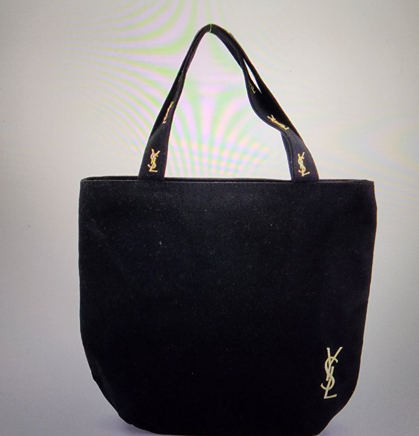 YSL Yves Saint Laurent Black Canvas Tote Shopping Bag.