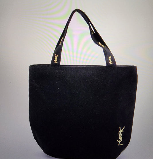 YSL Yves Saint Laurent Black Canvas Tote Shopping Bag.