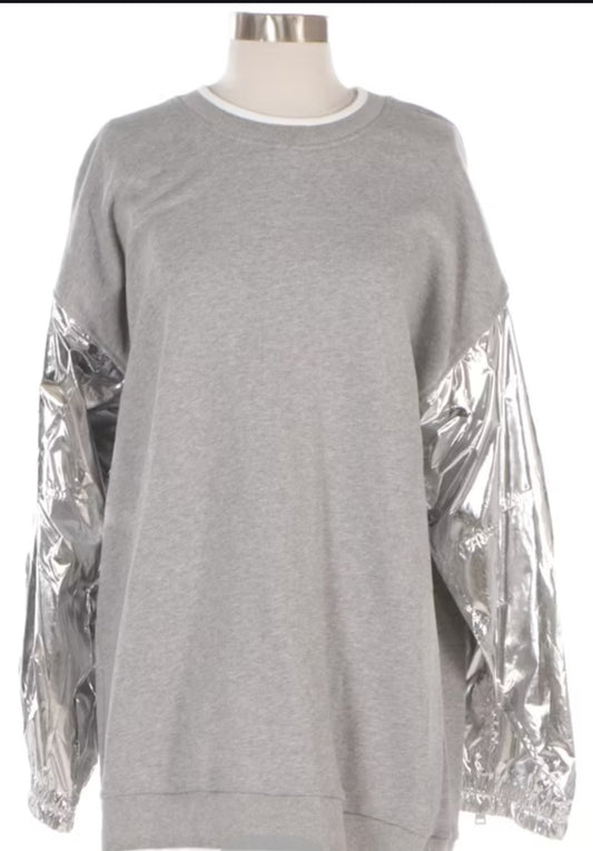 MAISON MARGIELA Silver Sleeve Cotton Sweatshirt In Grey