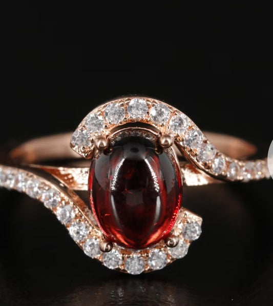 Sterling Garnet and Cubic Zirconia Ring