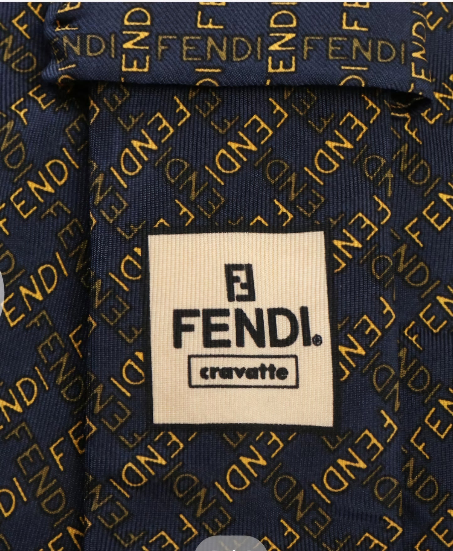 Fendi Logo Navy Silk Necktie Vintage