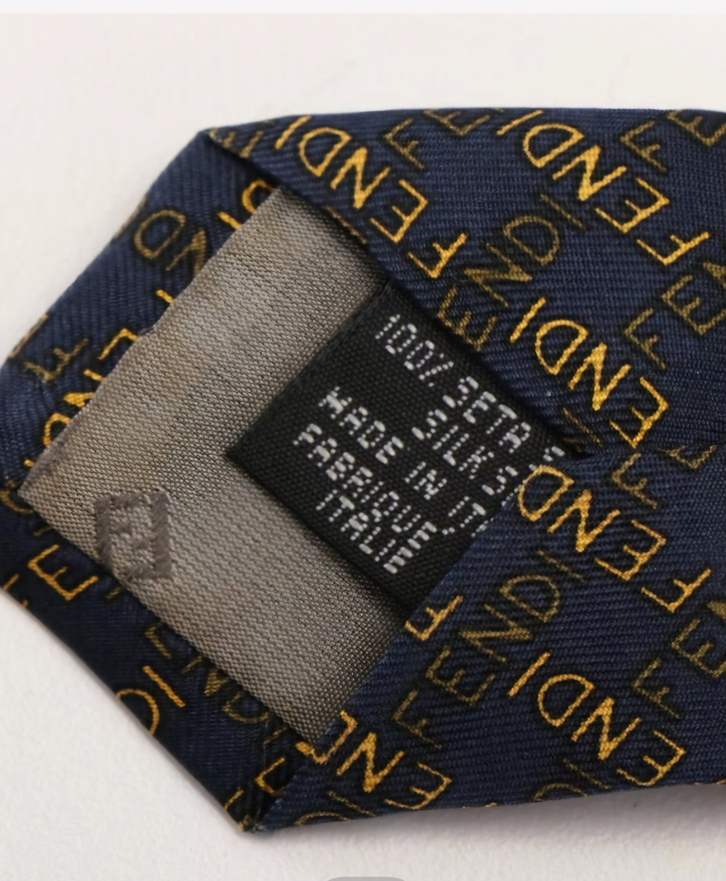 Fendi Logo Navy Silk Necktie Vintage